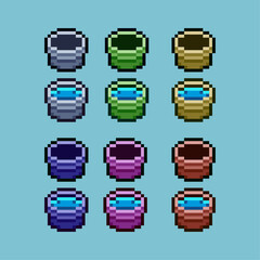 Leinwandbilder - Pixel art sets of empty and water bucket with variation color item asset. Simple bits of bucket on pixelated style. 8bits perfect for game asset or design asset element for your game design asset