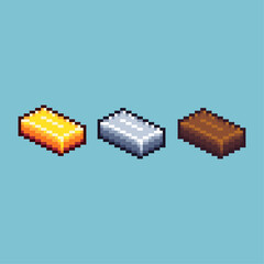 Poster - Pixel art sets of gold,silver,and bronze ingot with variation color item asset. Simple bits of ingot on pixelated style. 8bits perfect for game asset or design asset element for your game design asset