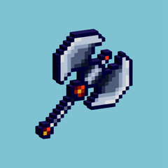 Poster - Isometric Pixel art 3d of axe weapon viking for items asset. Axe weapon on pixelated style.8bits perfect for game asset or design asset element for your game design asset.
