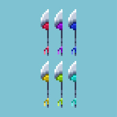 Poster - Pixel art sets of lance weapons with variation color item asset. Simple bits of lance soldier swrod on pixelated style. 8bits perfect for game asset or design asset element for your game design asset