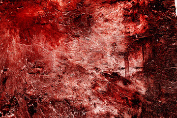 Wall Mural - Red paint on concrete wall. Red blood on old wall for halloween concept. Red and black horror background. Grunge scary red concrete