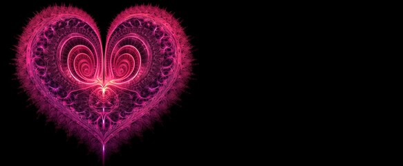 Wall Mural - Radiant pink heart out of elegant lines and swirls against dark background. Romantic symbol of tenderness, affection, unity, gentleness. Card, social banners celebrating love, romance.