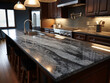 Selected focused on kitchen cabinets that use granite as a table top. Granite is cut to cabinet size. Bokeh background. 