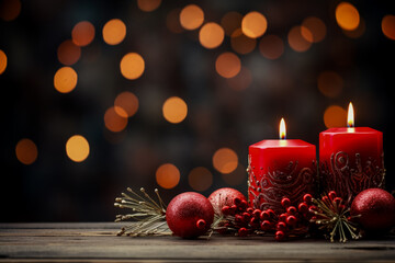 Artistic candle arrangements for New Year celebrations background with empty space for text 