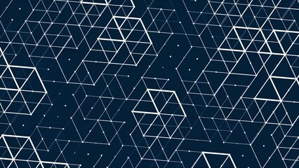 Poster - Figures made of lines and dots. Innovation and technology. Abstract deep blue background. Rendering animation.