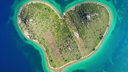 Wall Mural - Heart shaped island of Galesnjak, Dalmatia region of Croatia. Aerial view