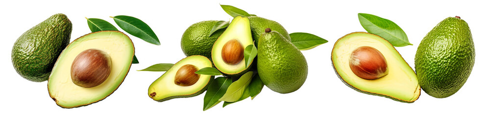 Set of fresh Avocados isolated on a transparent background