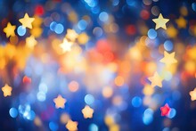 Abstract Star Bokeh Background. Glittering Shine Lights. Christmas Decorations, Xmas Holiday Festival Backdrop