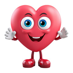 Wall Mural - Cute Heart Character Cartoon 3D Style Isolated on Transparent Background
