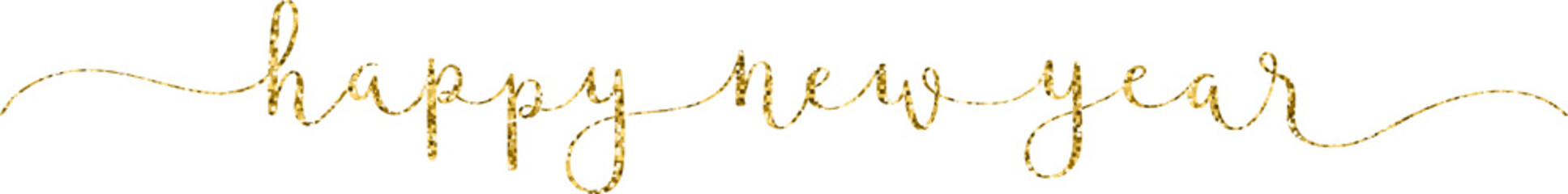 Wall Mural - HAPPY NEW YEAR gold glitter brush calligraphy banner on transparent background