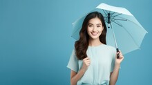 Female Holding Umbrella In Isolated Background