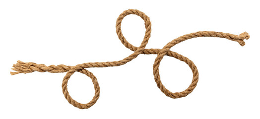 Sticker - Rope made of jute in loops and knots on a white background. Linen twisted rope isolate