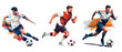 Illustration of a soccer player kicking the ball, european championship, different versions, isolated