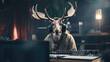 A mellow moose,  grooving to laid-back tunes in the DJ booth