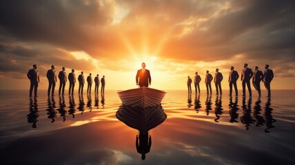 Fototapete - An image of a leader guiding a team towards a common goal, symbolizing effective leadership management