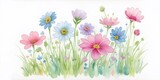Fototapeta Sypialnia - Beautiful watercolor flowers. AI generated illustration