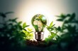 Light bulb with plant and green earth Generative AI