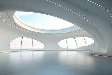 Wall Mural - Abstract Architecture modern design. White contemporary and minimalist architecture building with empty interior, empty floor area.