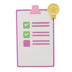 Aufkleber - White clipboard paper with medals checklist on pink, purple background data analysis bussniess achievement concept. 3d render vector illustration can use for graphic element.
