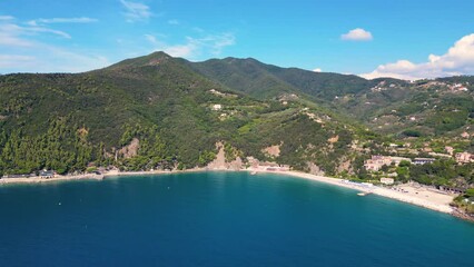 Wall Mural - Aerial view of the Moneglia, a tourist resort on the Riviera di Levante, Liguria, Italy