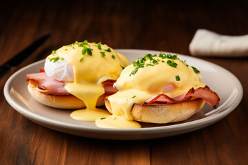 classic eggs benedict dish, home cooked or restaurant menu dish.