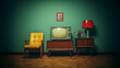 © serperm73 - Retro interior of vintage room with 60s TV and furniture. Old fashioned part of the room.