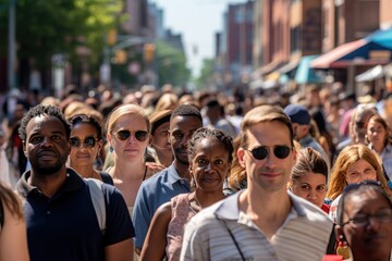 Wall Mural - Crowd of people walking street