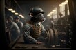 black rat miner baroque dirty uniform full decorated tools wideangle 24 mm focal lens 25m distance camera 