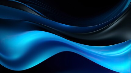 Canvas Print - Abstract blue and black background with flowing wavy lines created with Generative AI technology