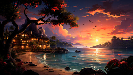 Wall Mural - sunset at the sea