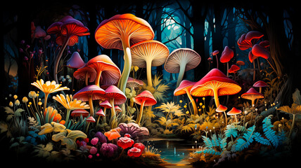 Wall Mural - magic mushroom in the forest