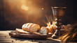 A communion table with a chalice and bread, spiritual practices of Christians, bokeh