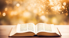 A Bible Open To A Verse With A Warm, Soft Bokeh Background, Spiritual Practices Of Christians, Bokeh