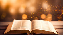 A Bible Open To A Verse With A Warm, Soft Bokeh Background, Spiritual Practices Of Christians, Bokeh