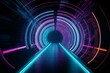 Colorful neon tunnel with streaks of lilac, turquoise, and blue. Generative AI