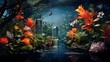 Beautiful fantasy landscape with flowers and plants. 3d rendering.
