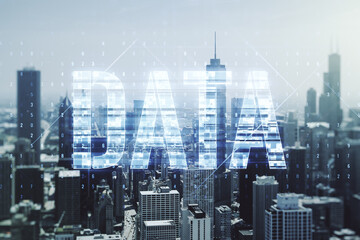 Aufkleber - Virtual Data word sign hologram on Chicago skyline background. Multiexposure