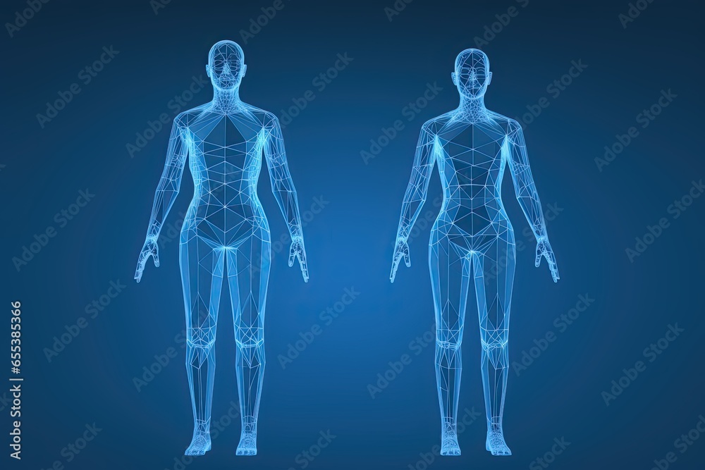 Two Abstract bodies of a man and a woman, polygonal human frame. Health ...