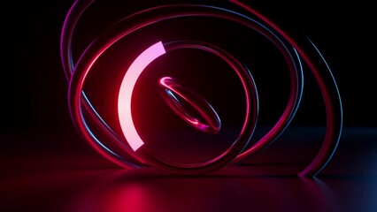 Wall Mural - endless 3d animation, abstract neon background with round shapes rotating, spinning rings, glowing i