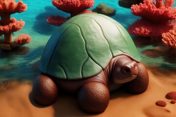 Wall Mural - Obese Turtle cute fat animal illustration generative ai