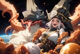 Happy smiling space pirate queen illustration AI Generated image