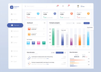 Infographic dashboard. UI design with graphs, charts and diagrams. Web interface template for business presentation