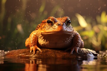 Sticker - a wild fat toad next to a water pond