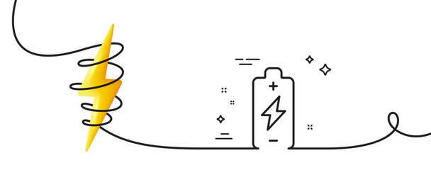 Poster - battery charging line icon. continuous one line with curl. electricity energy type sign. lightning b