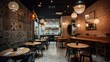 © Natalya - The interior of a modern restaurant in orange-brown colors, abstract painting on the wall and floor