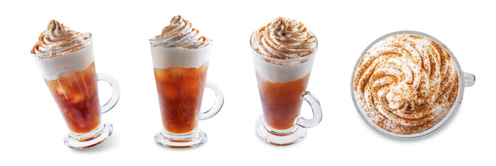 Wall Mural - Pumpkin spice cold Brew in a glass on a white isolated background