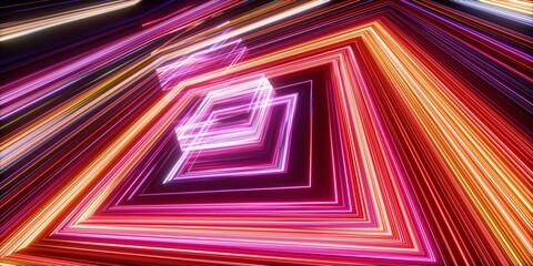 Wall Mural - 3d render. Abstract geometric background of glowing square neon frames. Futuristic wallpaper