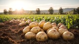 Fototapeta Do akwarium - A pile of potatoes in a serene field