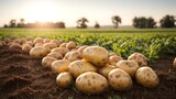 Fototapeta Do akwarium - A pile of potatoes in a field