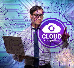 Wall Mural - Cloud computing concept with woman pressing buttons